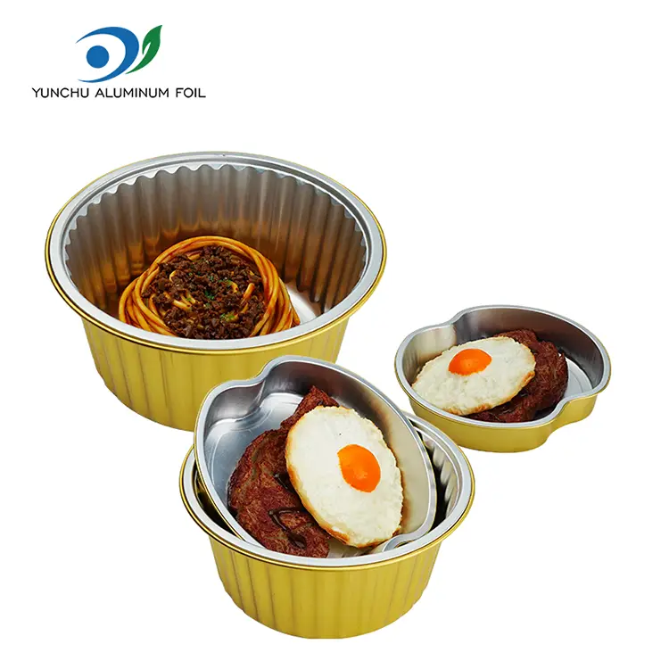 टेकवेले गोल्डन राउन्ड एल्युमिनियम पन्नी कन्टेनरहरू टेकवेले गोल्डन राउन्ड एल्युमिनियम पन्नी कन्टेनरहरू